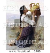 Historical Illustration of a Woman Kneeling by a Wall, Drinking Water from a Jar, by William-Adolphe Bouguereau by Al