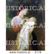 Historical Illustration of a Young Mother Holding Her Baby, Maternal Admiration by William-Adolphe Bouguereau by Al