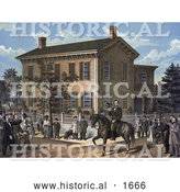 Historical Illustration of Abraham Lincoln on Horseback in Front of His Home, Being Greeting by Villages upon the Return of His Successful Campaign for the Presidency by Al