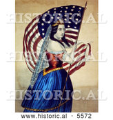 Historical Illustration of an American Woman Carrying the Star Spangled Banner by Al