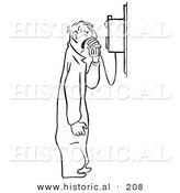 Historical Illustration of an Angry Cartoon Mechanic Yelling into a Phone - Outlined Version by Al