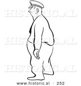 Historical Illustration of an Obese Cartoon Police Man Standing and Facing Left - Outlined Version by Al