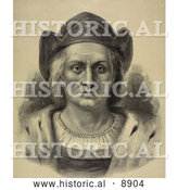 Historical Illustration of Christopher Columbus Facing Front and Wearing a Hat by Al