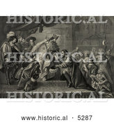 July 19th, 2013: Historical Illustration of Christopher Columbus Kneeling in Front of King Ferdinand and Queen Isabella of Spain As Natives and Other People Watch During a Reception After His First Return from America by Al