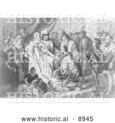Historical Illustration of Christopher Columbus Kneeling in Front of Queen Isabella I - Black and White Version by Al