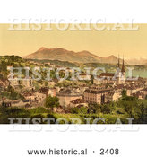 Historical Illustration of City of Lucerne and Rigi Mountain in Switzerland by Al