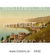 Historical Illustration of Coastal Village of Montreux and Clarens, Switzerland by Al