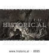 Historical Illustration of David Zeisberger Preaching to the Native Americans Around a Fire by Al