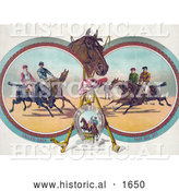 Historical Illustration of Four Racing Jockeys on Horseback, in Three Different Scenes by Al