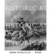 Historical Illustration of General Andrew Jackson Charging Forward with Soldiers - Battle of New Orleans - Black and White Version by Al