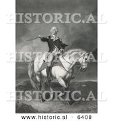 Historical Illustration of George Washington Riding Horse While Holding His Hat and Pointing His Sword by Al