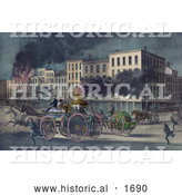 Historical Illustration of Horses Pulling Firemen on a Horse Drawn Fire Engine Carriage, on Their Way to Extinguish a City Fire by Al