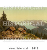 Historical Illustration of Houses near Lake Lucerne, Switzerland by Al