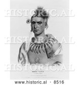Historical Illustration of Ioway Native American Indian Chief Called Ma-Has-Kah or White Cl - Black and White Version by Al