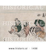 Historical Illustration of Japan Porters Carrying People and Trunks by Al