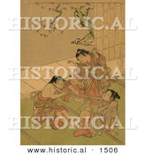 Historical Illustration of Japanese Kids Playing Tug of War by Al