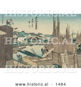Historical Illustration of Japanese Men Building a Wall by Al