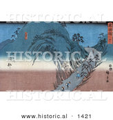 Historical Illustration of Japanese People Walking on the Tokaido Road over a Mountain Pass by Al