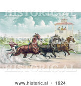 Historical Illustration of Judges Watching a Close Race Between Four Horse Harness Racing Jockeys by Al