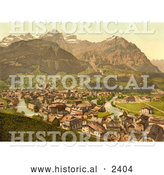 Historical Illustration of Linth River in the Town of Schwanden, Glarus, Switzerland by Al