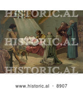 August 10th, 2013: Historical Illustration of Men in Prayer, Standing Around Christopher Columbus at His Death 1506 by Al