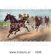 Historical Illustration of Men Racing Horses with Dust Rising on the Track by Al