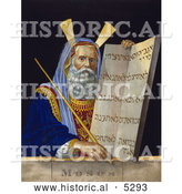 Historical Illustration of Moses Holding a Staff and a Tablet with the Ten Commandments on a Tablet by Al