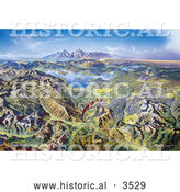 Historical Illustration of Panoramic Drawing of Yellowstone National Park by Heinrich Berann by Al