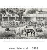 Historical Illustration of People Gathering Water for Their Hoses While Stopping in a Village by Al