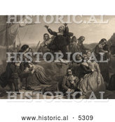 Historical Illustration of Pilgrims Preparing for Departure to America by Al