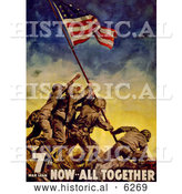 Historical Illustration of Raising the Flag at Iwo Jima 1945 by Al