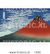 Historical Illustration of Red Mount Fuji in Clear Weather - Katsushika Hokusai by Al