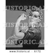Historical Illustration of Rosie the Riveter Flexing Her Left Arm - Black and White Version Without Text by Al
