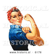 Historical Illustration of Rosie the Riveter Flexing Her Right Arm by Al