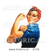 Historical Illustration of Rosie the Riveter Flexing Left Arm by Al