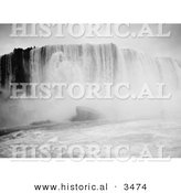 Historical Illustration of Rushing Waters of Horseshoe Falls from the Maid of the Mist, Niagara Falls, New York - Black and White Version by Al