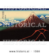Historical Illustration of Shower Below the Summit - Katsushika Hokusai - Mt Fuji by Al