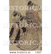 Historical Illustration of the Asian Courtesian, Somenosuke, Featuring Two Attendants by Al