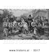 Historical Illustration of the First American Thanksgiving - Black and White Version by Al