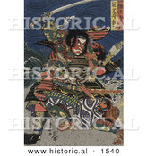 Historical Illustration of the Samurai Warriors Ichijo Jiro Tadanori and Notonokami Noritsune by Al