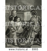 Historical Illustration of Three Children Singing the Star Spangled Banner with a Woman Who Is Playing a Piano by Al