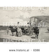 Historical Illustration of Two Beautiful Women by a Carriage on a Beach by Al