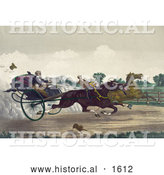 Historical Illustration of Two Competitive Men Racing Their Horses down a Street with a Dog Running Along the Side by Al