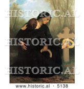 Historical Illustration of Two Women, One a Widow, Crouching at a Grave, the Day of the Dead by William-Adolphe Bouguereau by Al