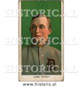 December 28th, 2013: Historical Illustration of Ty Cobb, over Green - Detroit Tigers - Vintage Baseball Card by Al