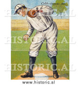 December 28th, 2013: Historical Illustration of Ty Cobb Standing over Base Plate While Looking down - Vintage Baseball Card by Al