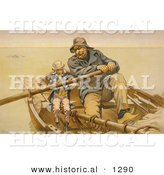 Historical Illustration of Uncle Sam and John Pierpont Morgan Rowing Boat - the Helping Hand by Al