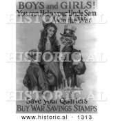 Historical Illustration of Uncle Sam: Boys and Girls! Help Me Win the War by Saving Your Quarters - Black and White Version by Al