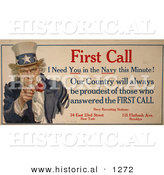 Historical Illustration of Uncle Sam: First Call I Need You in the Navy This Minute! - Navy Recruiting Station by Al