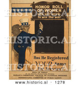 Historical Illustration of Uncle Sam: Honor Roll of Women - Who Will Work to Win the War by Al